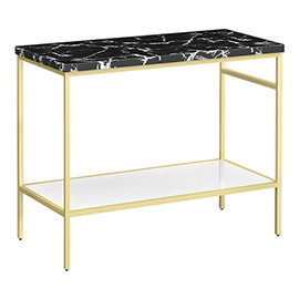 Arezzo 1010 Black Marble Effect Worktop with Brushed Brass Framed Washstand Medium Image