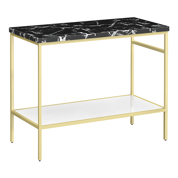Arezzo 1010 Black Marble Effect Worktop with Brushed Brass Framed Washstand Large Image