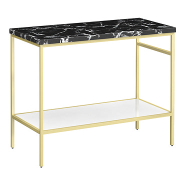Arezzo 1010 Black Marble Effect Worktop with Brushed Brass Framed Washstand  Profile Large Image