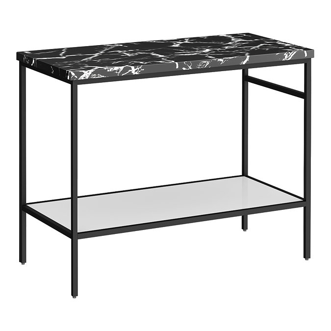 Arezzo 1010 Black Marble Effect Worktop with Matt Black Framed Washstand Large Image