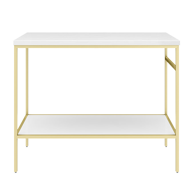 Arezzo 1010 Gloss White Stone Resin Worktop with Brushed Brass Framed Washstand  Profile Large Image