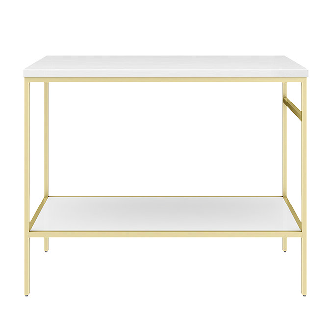 Arezzo 1010 Gloss White Stone Resin Worktop with Brushed Brass Framed Washstand Profile Large Image