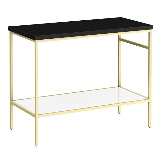 Arezzo 1010 Matt Black Stone Resin Worktop with Brushed Brass Framed Washstand Large Image