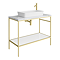 Arezzo 1010 White Marble Effect Worktop with Brushed Brass Framed Washstand & Gloss White Rectangular Basin
