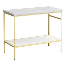 Arezzo 1010 White Marble Effect Worktop with Brushed Brass Framed Washstand Large Image