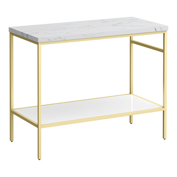 Arezzo 1010 White Marble Effect Worktop with Brushed Brass Framed Washstand Large Image