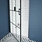 Arezzo 1050mm Matt Black Grid Frameless Pivot Shower Door + Stone Resin Tray for Recess  In Bathroom