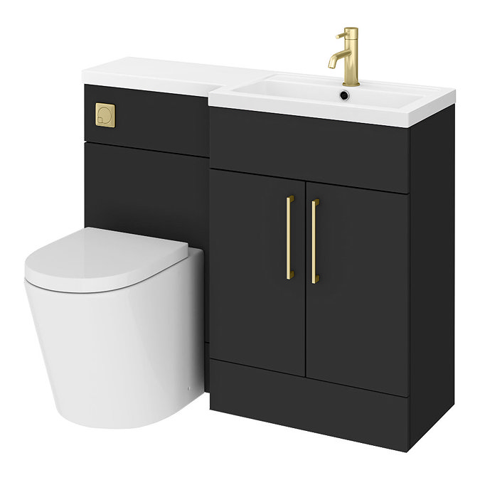 Arezzo 1100 Matt Black Combination Furniture Pack (Brushed Brass Flush & Handles)