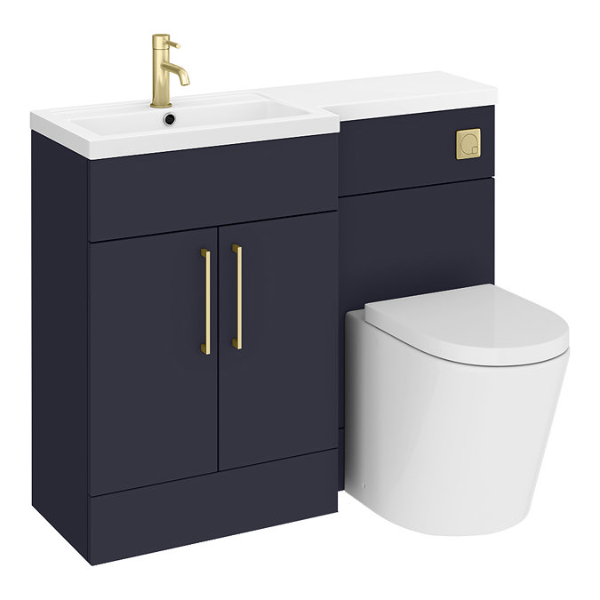 Arezzo 1100 Matt Blue Combination Furniture Pack (Brushed Brass Flush & Handles) Large Image