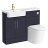 Arezzo 1100 Matt Blue Semi-Recessed Round Combination Vanity Unit (Brushed Brass Flush & Handles) N