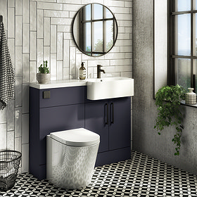 Arezzo 1100 RH Matt Blue Semi-Recessed Round Combination Vanity Unit (Matt Black Flush & Handles) La