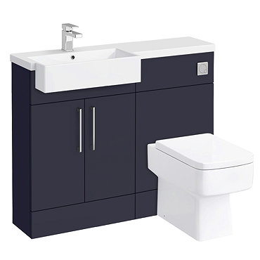 Arezzo 1100 Matt Blue Semi-Recessed Square Combination Vanity Unit (Chrome Flush & Handles)  Profile