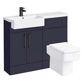 Arezzo 1100 LH Matt Blue Semi-Recessed Square Combination Vanity Unit (Matt Black Flush & Handles) L