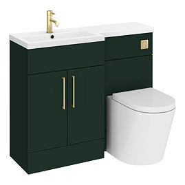 Arezzo 1100 Matt Dark Green Combination Furniture Pack (Brushed Brass Flush & Handles)