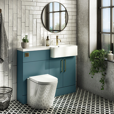 Arezzo 1100 Matt Green Semi-Recessed Round Combination Vanity Unit (Brushed Brass Flush & Handles)  