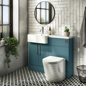 Arezzo 1100 Matt Green Semi-Recessed Round Combination Vanity Unit (Chrome Flush & Handles) Large Im