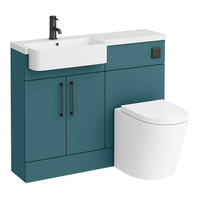 Arezzo 1100 Matt Green Semi-Recessed Round Combination Vanity Unit (Matt Black Flush & Handles)  New