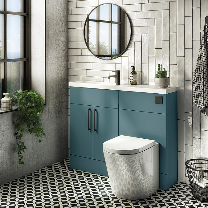 Arezzo 1100 Matt Green Slimline Combination Vanity Unit (Matt Black Flush & Handles) Large Image