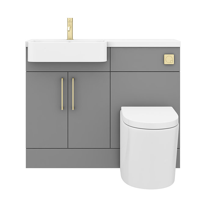 Arezzo 1100 Matt Grey Semi-Recessed Round Combination Vanity Unit (Brushed Brass Flush & Handles)  N