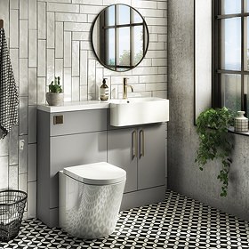 Arezzo 1100 RH Matt Grey Semi-Recessed Round Combination Vanity Unit (Brushed Brass Flush & Handles)