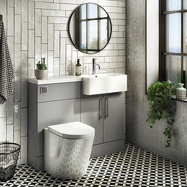 Arezzo 1100 RH Matt Grey Semi-Recessed Round Combination Vanity Unit (Chrome Flush & Handles) Large