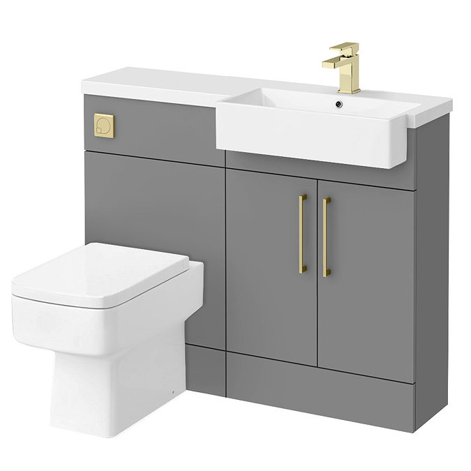 Arezzo 1100 Matt Grey Semi-Recessed Square Combination Vanity Unit (Brushed Brass Flush & Handles) L