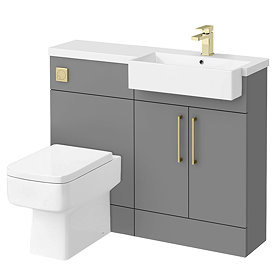 Arezzo 1100 Matt Grey Semi-Recessed Square Combination Vanity Unit (Brushed Brass Flush & Handles) L