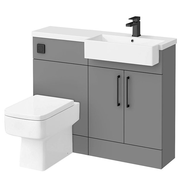 Arezzo 1100 Matt Grey Semi-Recessed Square Combination Vanity Unit ...