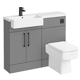 Arezzo 1100 LH Matt Grey Semi-Recessed Square Combination Vanity Unit (Matt Black Flush & Handles) L