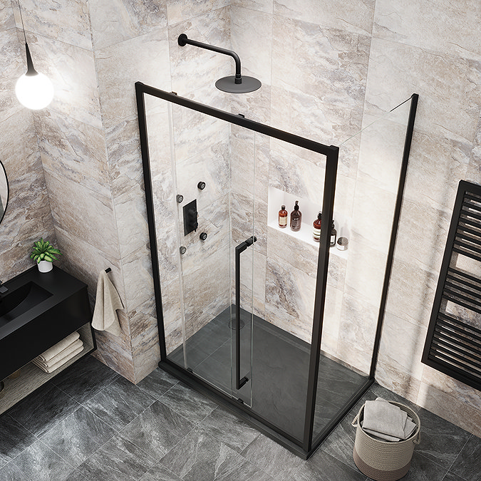 Arezzo 1200 x 800 Soft Closing Sliding Shower Door Enclosure - Matt Black