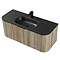 Arezzo 1200mm Slatted Light Oak Wall Mounted Curved Vanity Unit with Matt Black Basin