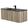 Arezzo 1200mm Slatted Light Oak Wall Mounted Curved Vanity Unit with Matt Black Basin