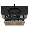 Arezzo 1200mm Slatted Light Oak Wall Mounted Curved Vanity Unit with Matt Black Basin