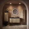 Arezzo 1200mm Slatted Light Oak Wall Mounted Curved Vanity Unit with Matt Black Basin