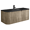 Arezzo 1200mm Slatted Light Oak Wall Mounted Curved Vanity Unit with Matt Black Basin