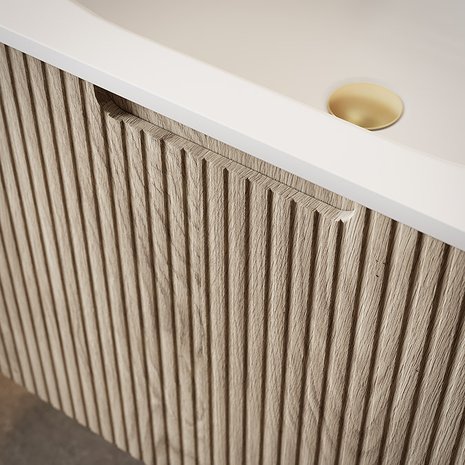 Arezzo 1200mm Slatted Light Oak Wall Mounted Curved Vanity Unit with Matt White Basin