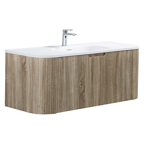 Arezzo 1200mm Slatted Light Oak Wall Mounted Curved Vanity Unit with Matt White Basin