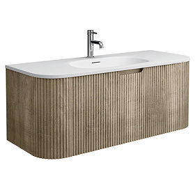 Arezzo 1200mm Slatted Light Oak Wall Mounted Curved Vanity Unit with Matt White Basin