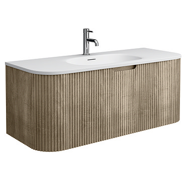 Arezzo 1200mm Slatted Light Oak Wall Mounted Curved Vanity Unit with Matt White Basin