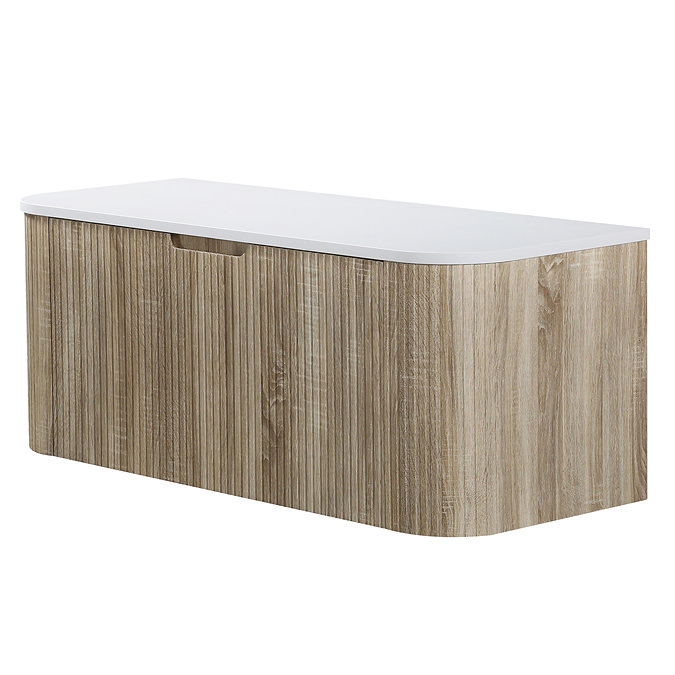 Arezzo 1200mm Slatted Light Oak Wall Mounted Curved Vanity Unit with Matt White Countertop