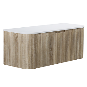 Arezzo 1200mm Slatted Light Oak Wall Mounted Curved Vanity Unit with Matt White Countertop