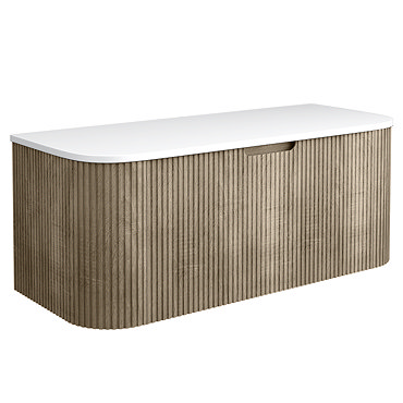 Arezzo 1200mm Slatted Light Oak Wall Mounted Curved Vanity Unit with Matt White Countertop
