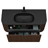 Arezzo 1200mm Slatted Walnut Wall Mounted Curved Vanity Unit with Matt Black Basin