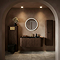 Arezzo 1200mm Slatted Walnut Wall Mounted Curved Vanity Unit with Matt Black Basin