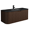 Arezzo 1200mm Slatted Walnut Wall Mounted Curved Vanity Unit with Matt Black Basin