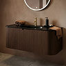 Arezzo 1200mm Slatted Walnut Wall Mounted Curved Vanity Unit with Matt Black Basin