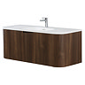 Arezzo 1200mm Slatted Walnut Wall Mounted Curved Vanity Unit with Matt White Basin