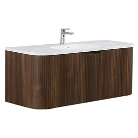 Arezzo 1200mm Slatted Walnut Wall Mounted Curved Vanity Unit with Matt White Basin