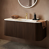 Arezzo 1200mm Slatted Walnut Wall Mounted Curved Vanity Unit with Matt White Basin