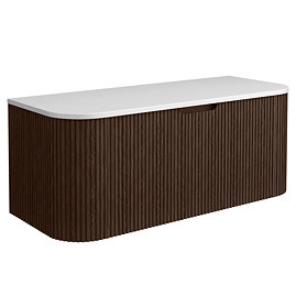 Arezzo 1200mm Slatted Walnut Wall Mounted Curved Vanity Unit with Matt White Countertop
